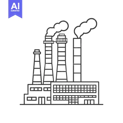 A factory illustration emitting smoke from multiple smokestacks into t