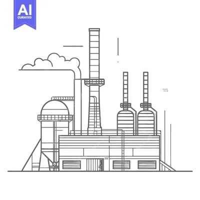 Aset desain premium: A line drawing of an industrial factory and its components