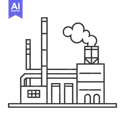 Aset premium populer: A simple black and white illustration of a factory building
