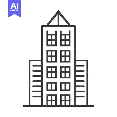 Aset premium populer: A tall black and white stylized building with a unique roof shape