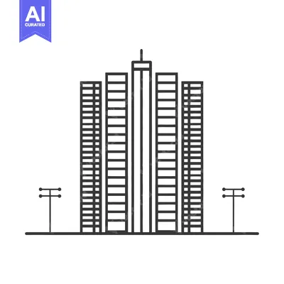 Aset premium populer: A simple black and white illustration depicting multiple skyscrapers i