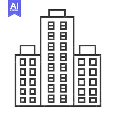 Aset desain premium: Simplified illustration of three connected buildings with multiple win