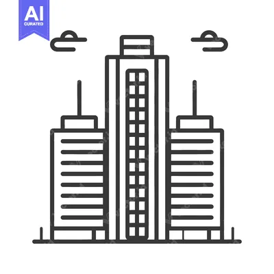 Premium design asset: A stylized linear drawing of several tall urban buildings