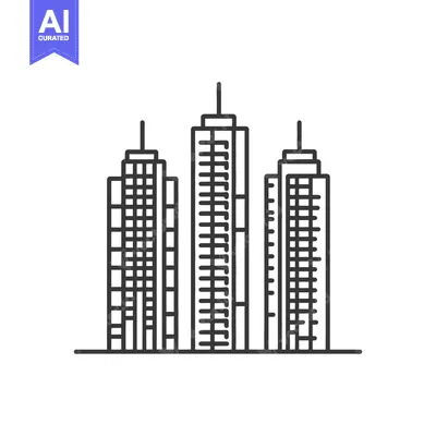 Aset premium populer: Outline illustration depicting three modern high rise urban buildings