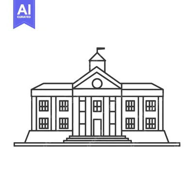 Aset desain premium: Simple architectural illustration depicts a building with a flag on to