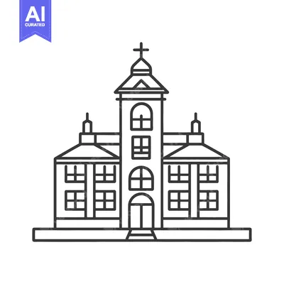 Aset premium populer: A detailed linear architectural building illustration featuring window