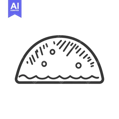 Aset desain premium: A black and white illustration depicts a half circle pastry