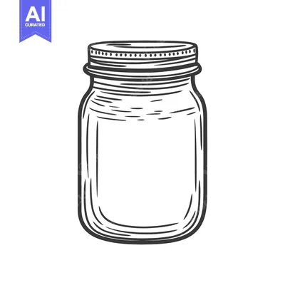 Aset desain premium: Detailed black and white illustration of a glass canning jar