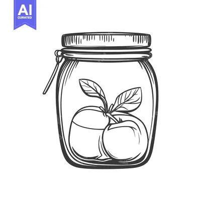 Aset premium populer: Hand drawn illustration showing preserved fruit inside a mason jar
