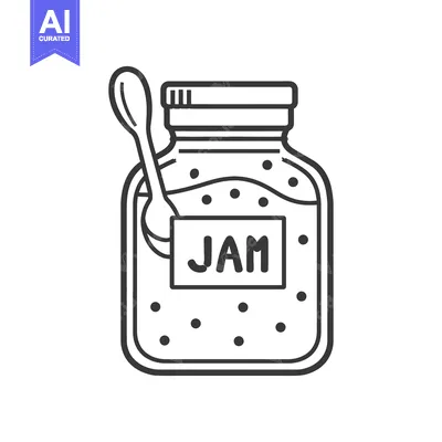Aset desain premium: A jar of fruit jam with a spoon leaning against its side