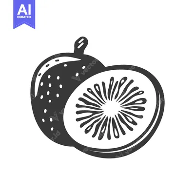 A halved kiwifruit image depicting detail and textures in monochromati