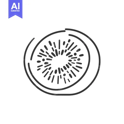 Premium design asset: A simple black and white illustration of a sliced kiwifruit