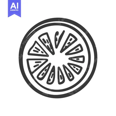 Aset premium populer: A drawn black and white illustration of a citrus fruit slice