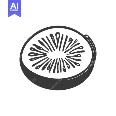 Aset premium populer: A sliced green fruit with its seeds depicted graphically in black and