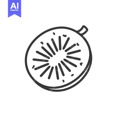 Aset desain premium: A simple black and white line drawing of a sliced fruit