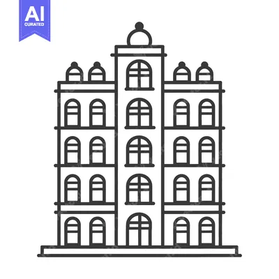 Aset desain premium: A black and white illustration of a tall building with windows