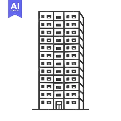 Premium design asset: A tall simplified illustrated building with many rectangular windows v