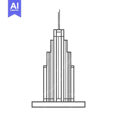 Aset desain premium: A simplified black and white illustration of a high rising structure
