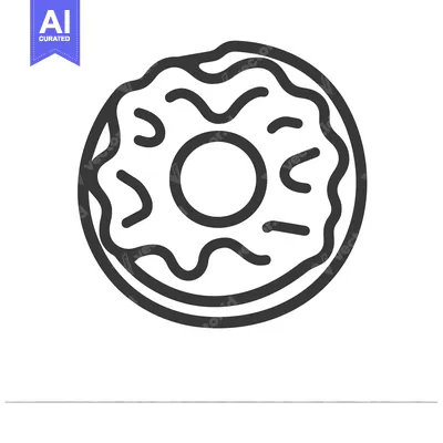Aset premium populer: A simple line drawing depicting a sweet frosted donut