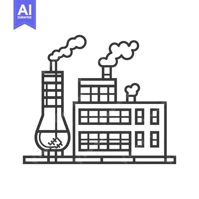 Aset premium populer: A simple black and white illustration of a factory building complex
