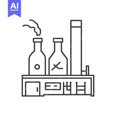 Premium design asset: Industrial factory showing bottles with a chimney emitting visible smo