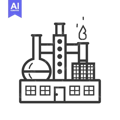 Aset premium populer: A Simple Line Drawing Depicting An Industrial Factory Building