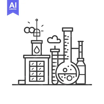 Premium design asset: A detailed line drawing of a science research laboratory scene