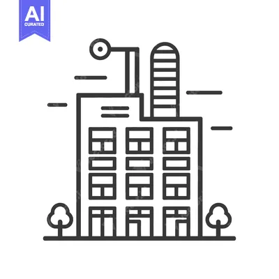Aset desain premium: A simple black and white illustration of an industrial factory buildin