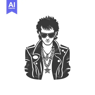 Aset premium populer: Black and White Illustration of a Punk Rocker