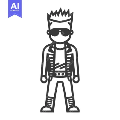 Aset premium populer: Line Art Illustration of a Punk Rock Teenager