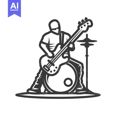 Aset desain premium: Silhouette of a Bassist Performing with a Drum