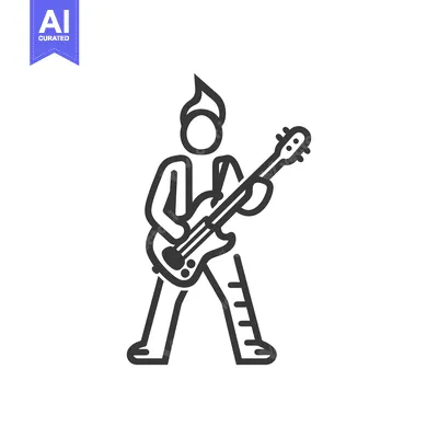 Aset desain premium: Line Drawing of Person Playing a Bass Guitar