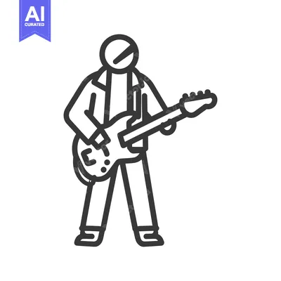 Aset premium populer: Line art illustration of a person playing a guitar