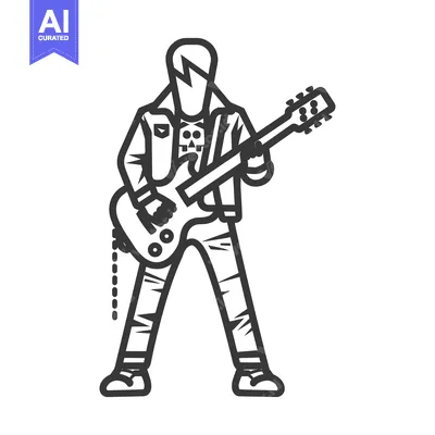 Popular premium asset: Line Art Illustration of a Rock and Roll Musician Playing Guitar