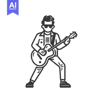 Aset premium populer: Line Art Illustration of a Person Playing a Guitar