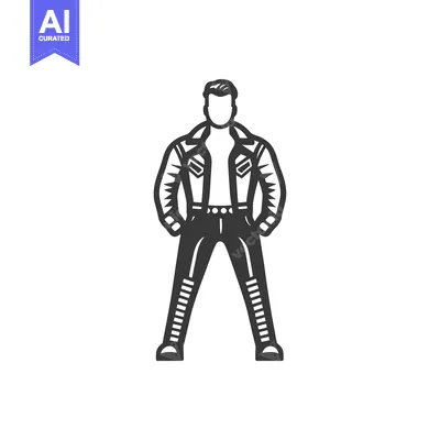 Aset premium populer: A black and white silhouette of a man in a leather jacket and jeans