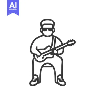 Aset desain premium: Line drawing of a person sitting and playing guitar