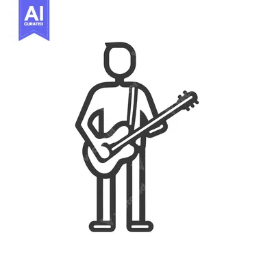 Aset desain premium: Simple Line Drawing of Person Playing Guitar