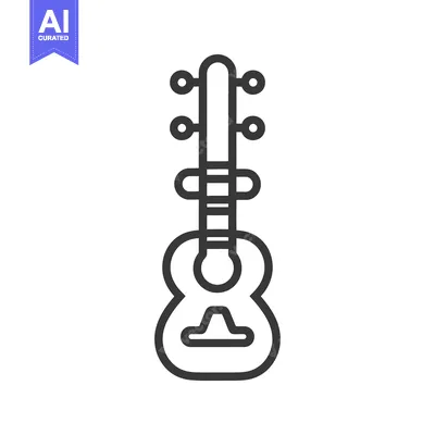 Premium design asset: Line Drawing of a Guitar with a  Rounded Body and a Thin Neck