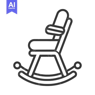 Aset desain premium: Black and White Line Drawing of a Rocking Chair