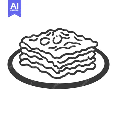 A simple illustration depicting a lasagna dish served on a plate