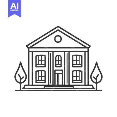 Premium design asset: An architectural building image with trees shown in line art