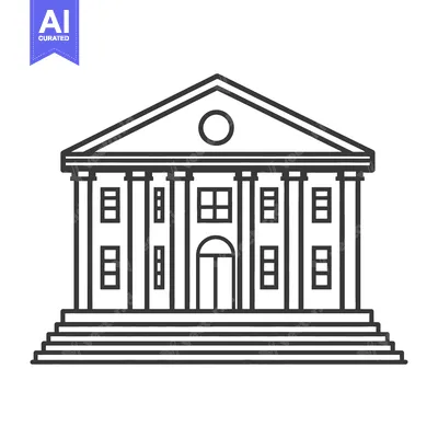 Aset desain premium: A symmetrical illustration of a building with columns and a pediment