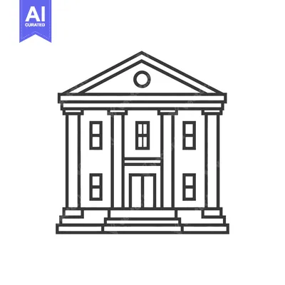 Premium design asset: Simplified black and white illustration of a building with columns