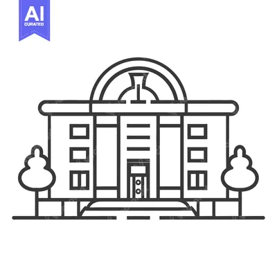 Aset desain premium: A simple black and white illustration of a large building
