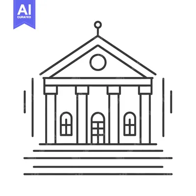 Aset premium populer: A simple black and white illustration depicting a classical building