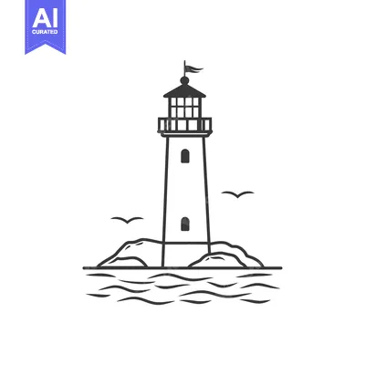 Aset desain premium: A tall lighthouse stands amidst the waves and rocks