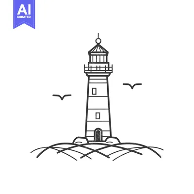 Aset premium populer: A Tall Lighthouse Stands On Rocky Ground Near Two Flying Birds