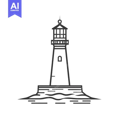 Aset desain premium: A simple black and white illustration of a coastal lighthouse