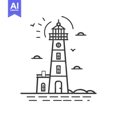 Aset desain premium: A tall seaside lighthouse under a bright sun in the daytime